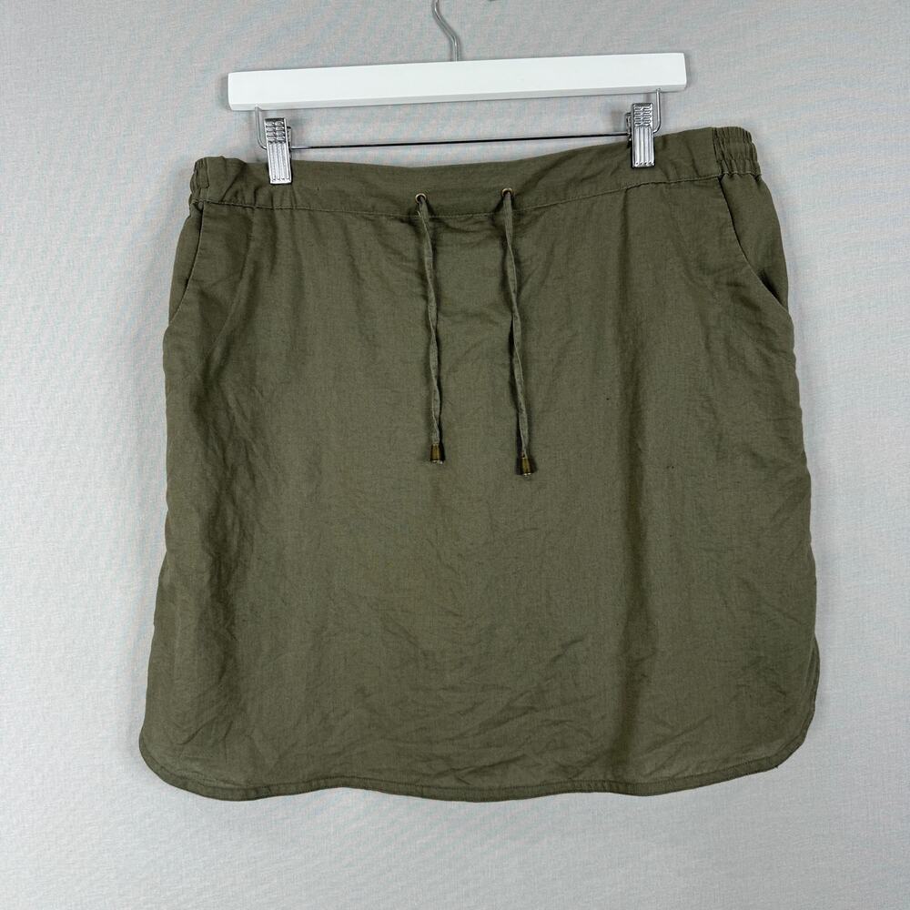 Charlie Paige Womens Skirt Large Green Linen Pull On Beachy Coastal Lagenlook